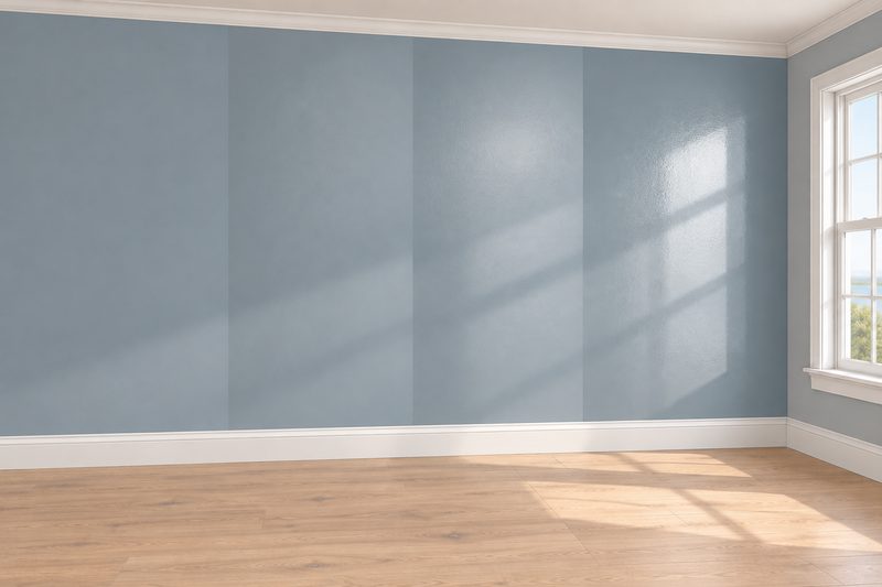 Illustration of four paint sheens on a sunlit wall