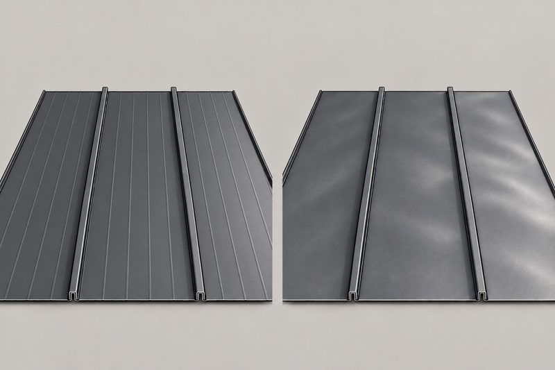 Illustration of striated and flat standing seam metal roofing