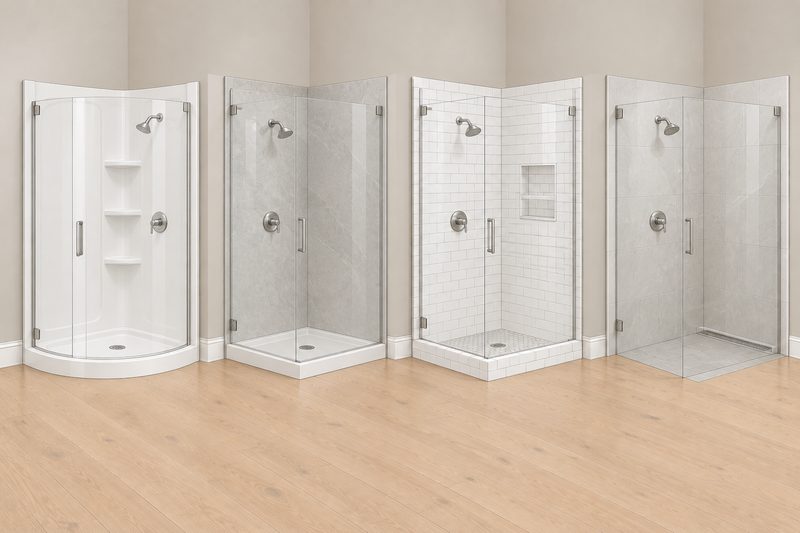 Illustration of four shower types side by side