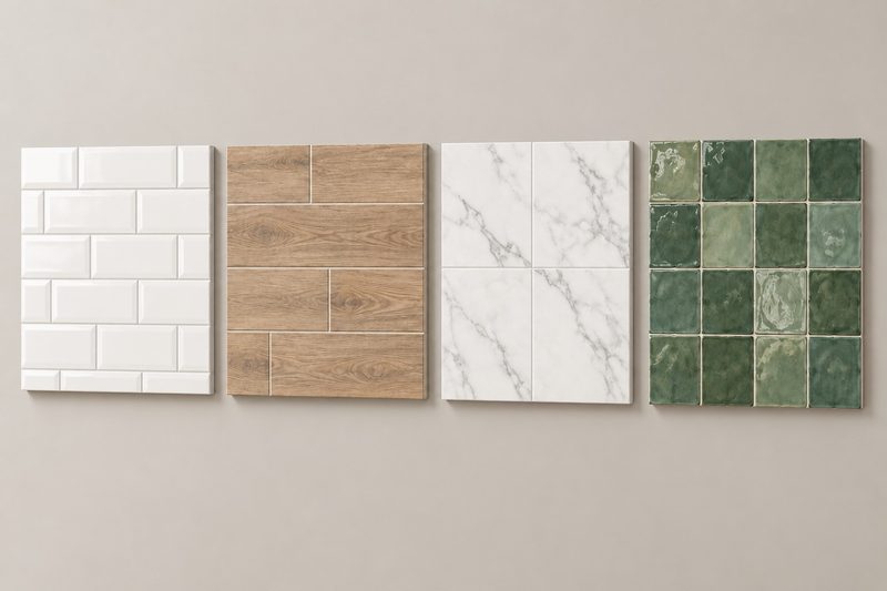 Illustration of ceramic, porcelain, marble and handmade tile samples